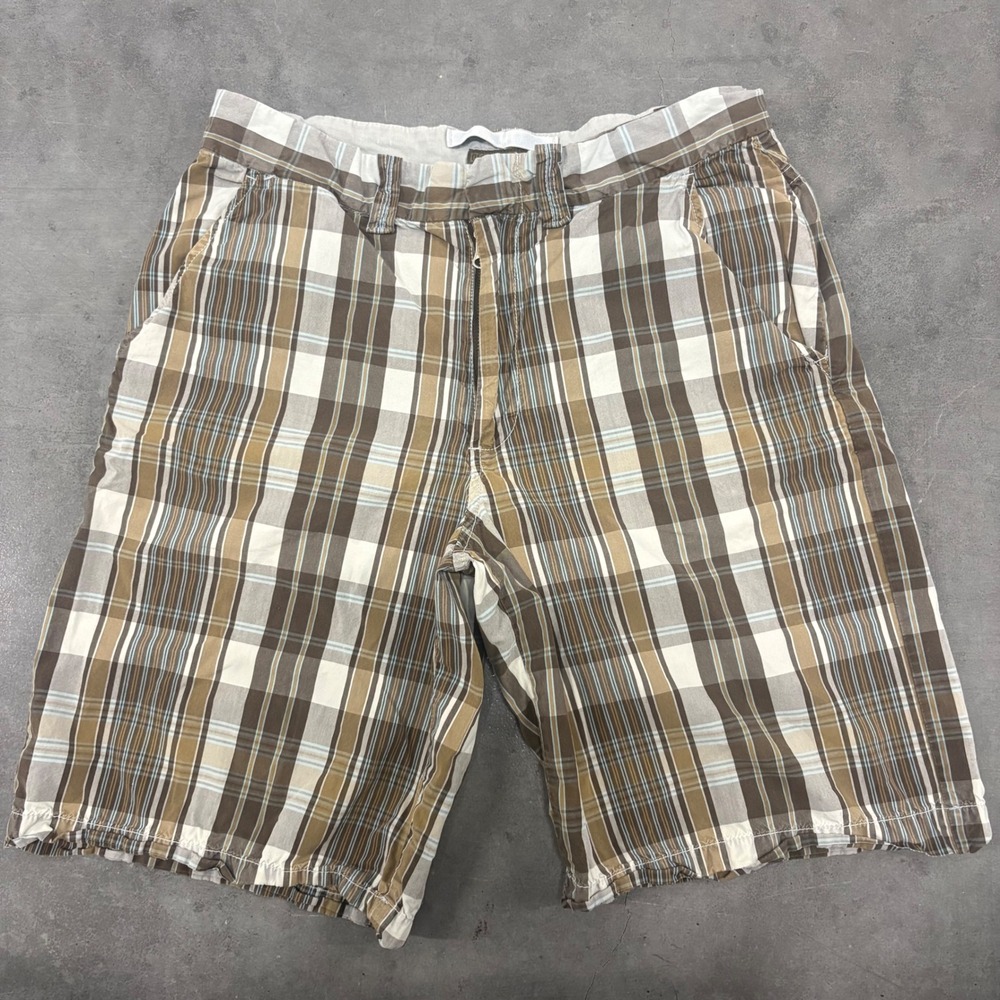 Old Navy Mens Plaid Cargo Shorts Brown Tan White Casual Outdoors Summer Bottoms